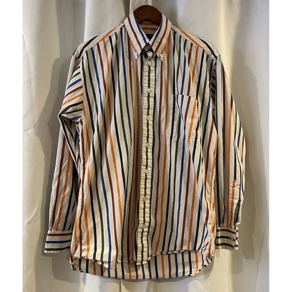 Vintage BURBERRY London Mens M Nova Striped Button Down Long Sleeve USA‎ - Picture 1 of 7
